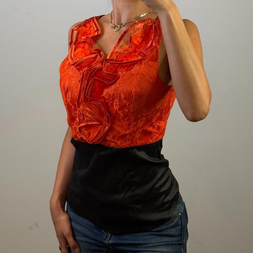 Orange and Black Ruffled Top - Picture 2 of 5